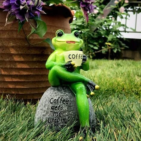Statua Da Giardino Statua Rana Verde Che Beve Caffè - Decorazione Per Interni O Esterni - Tazza Beige 15 Cm 1 Statua Da Giardino Statua Rana Verde Che Beve Caffè - Decorazione Per Interni O Esterni - Tazza Beige 15 Cm