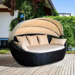 Divano Conchiglia Da Esterno Giardino Con Struttura In Rattan E Tettuccio Chiudibile Prendisole Guscio -OUTSUN Giardino Negozio 98486393 3