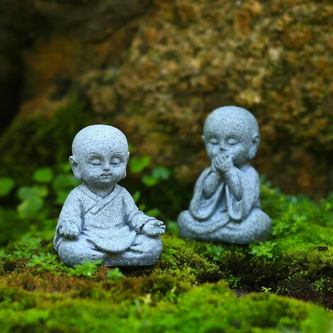 Mini Statua Di Buddha Decorazione Acquario Zen Arenaria Piccolo Monaco Figurine Decor 4 Pezzi,Grigio 2 Mini Statua Di Buddha Decorazione Acquario Zen Arenaria Piccolo Monaco Figurine Decor 4 Pezzi,Grigio - immagine 2